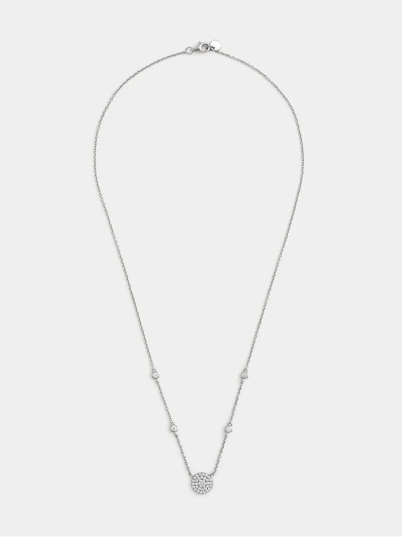 Sterling Silver Cubic Zirconia Pavé Disc Station Necklace