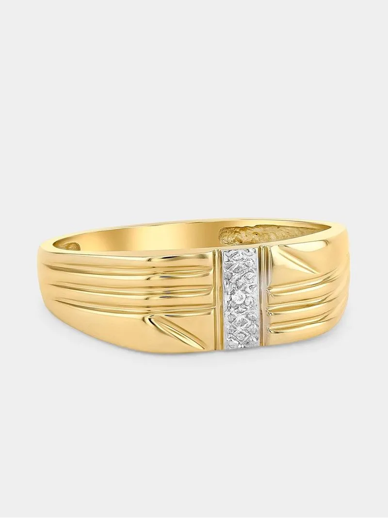 Yellow Gold Diamond Vertical Rectangle Ring