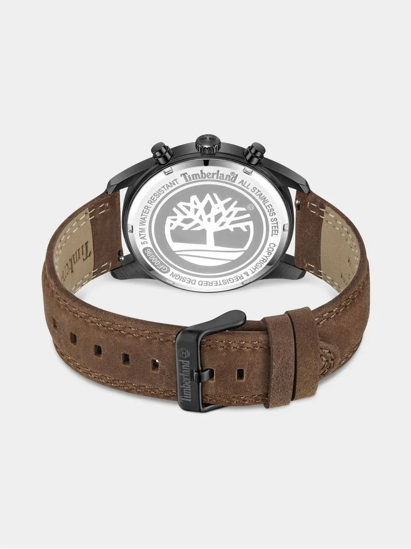 Timberland Northbridge Black Plated Black Dial Brown Leather Chronograph Watch