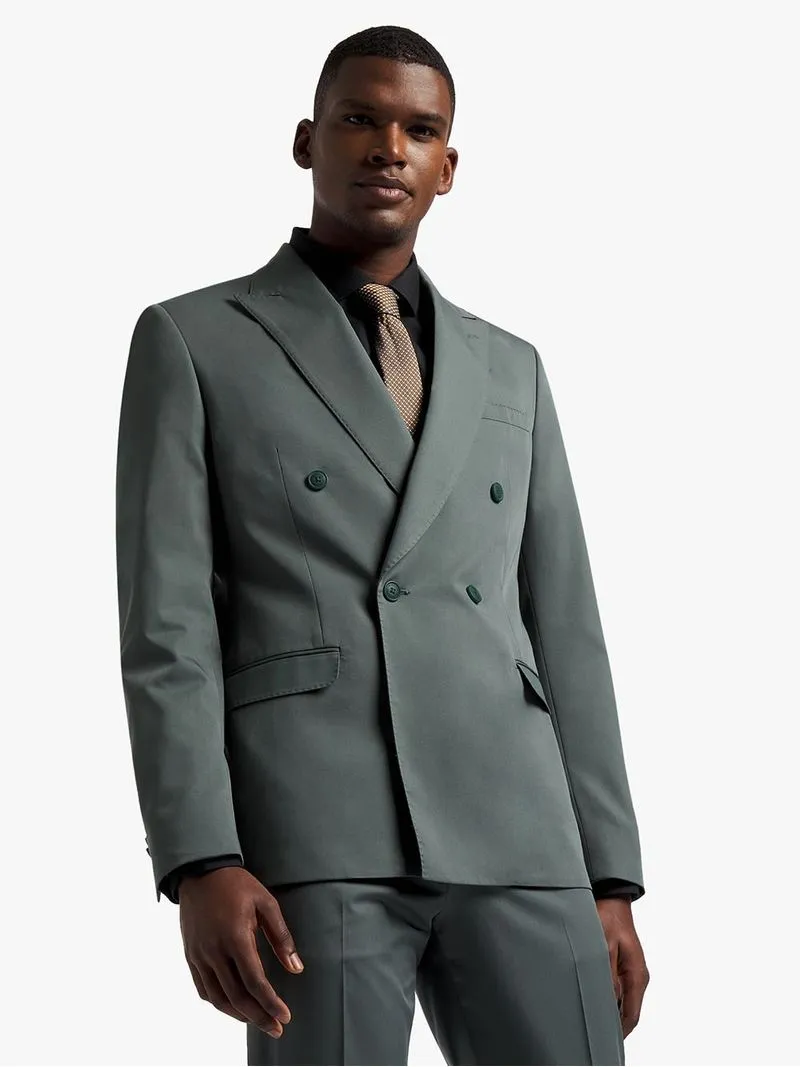 Men's Markham Slim Double Breasted Viscose Rich Moss Green Suit Jacket