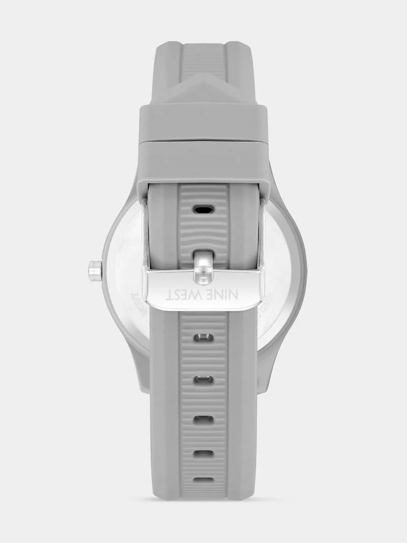 Nine West Women's Silver Dial & Grey Round Silicone Watch