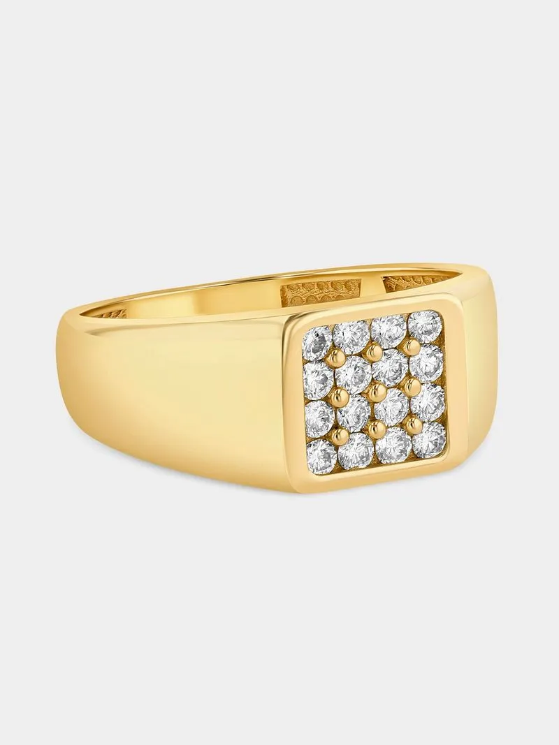 Yellow Gold 0.5ct Lab Grown Diamond Square Cluster Signet Ring