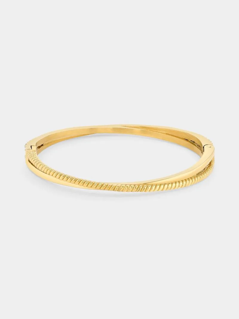 Tempo Jewellery Gold Plated Stainless Steel Cubic Zirconia Crisscross Bangle