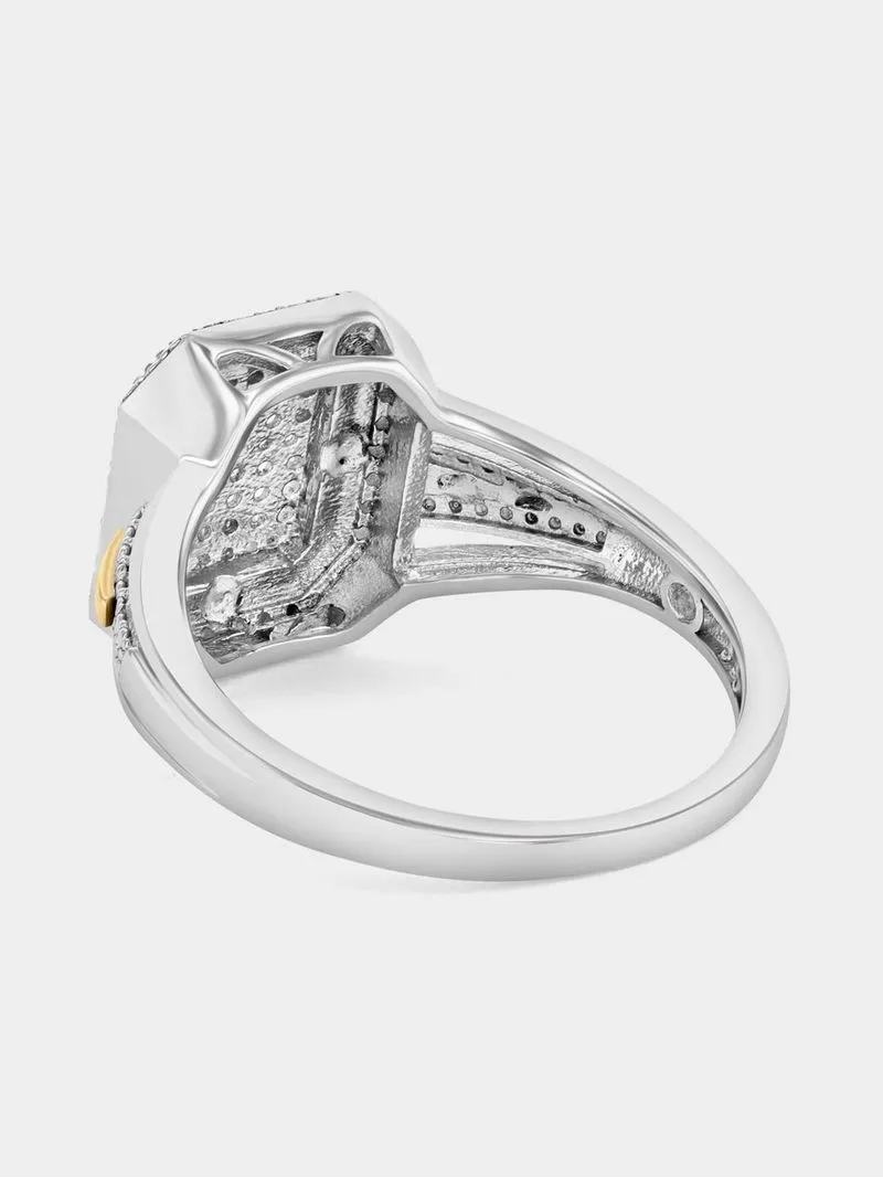 Yellow Gold & Sterling Silver Diamond & Created Sapphire Rectangle Pavé Ring