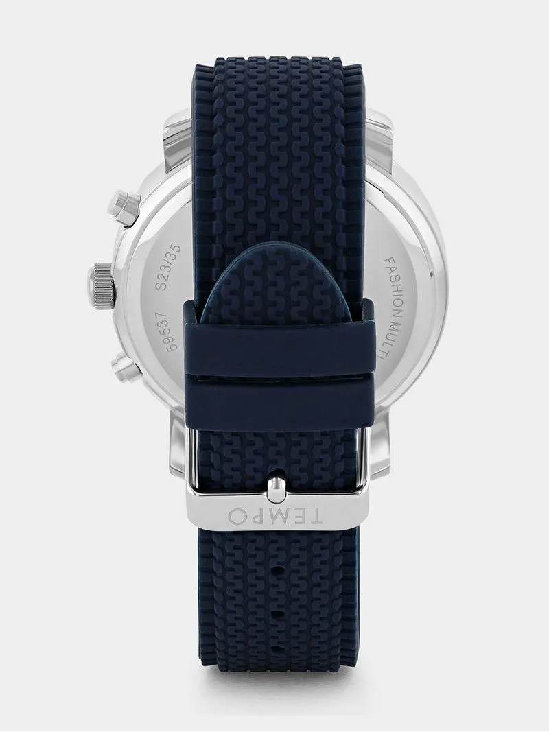 Tempo Timepiece Collection Silver Plated Blue Dial Blue Silicone Watch