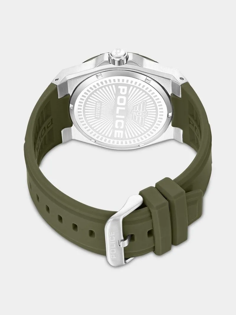Police Salkantay Stainless Steel Black & Grey Dial Olive Green Silicone Watch