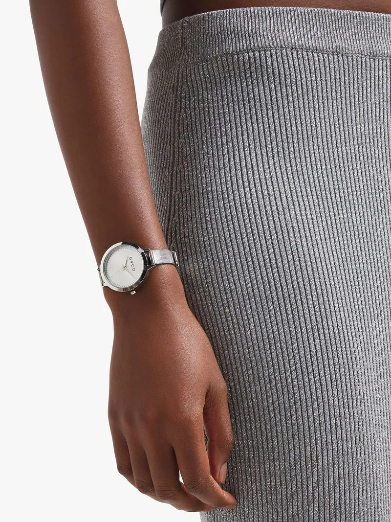 Stainless Steel Mesh with Silver Dots Dial Detail Watch
