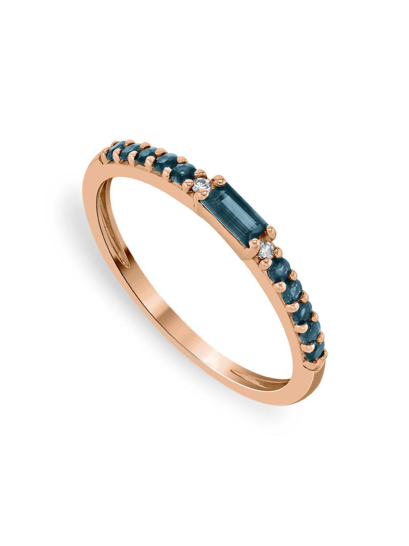 Rose Gold London Blue Topaz & Diamond East West Baguette Ring