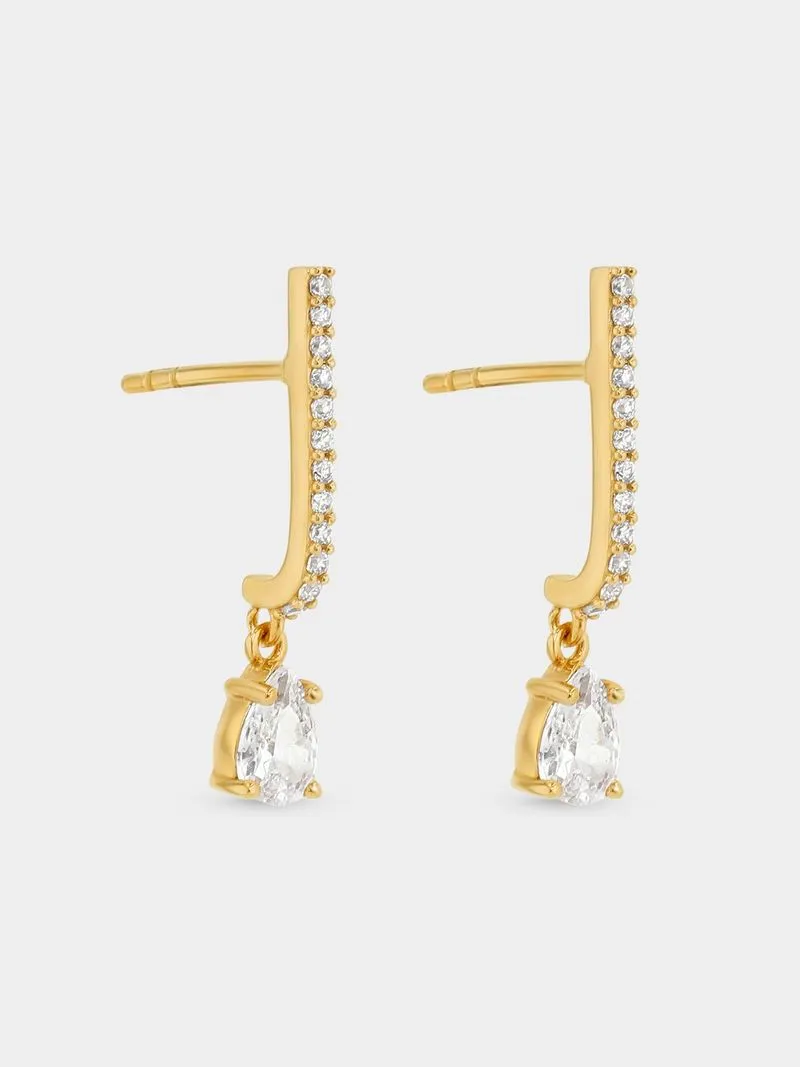 Gold Plated Sterling Silver Cubic Zirconia Pear Drop Earrings