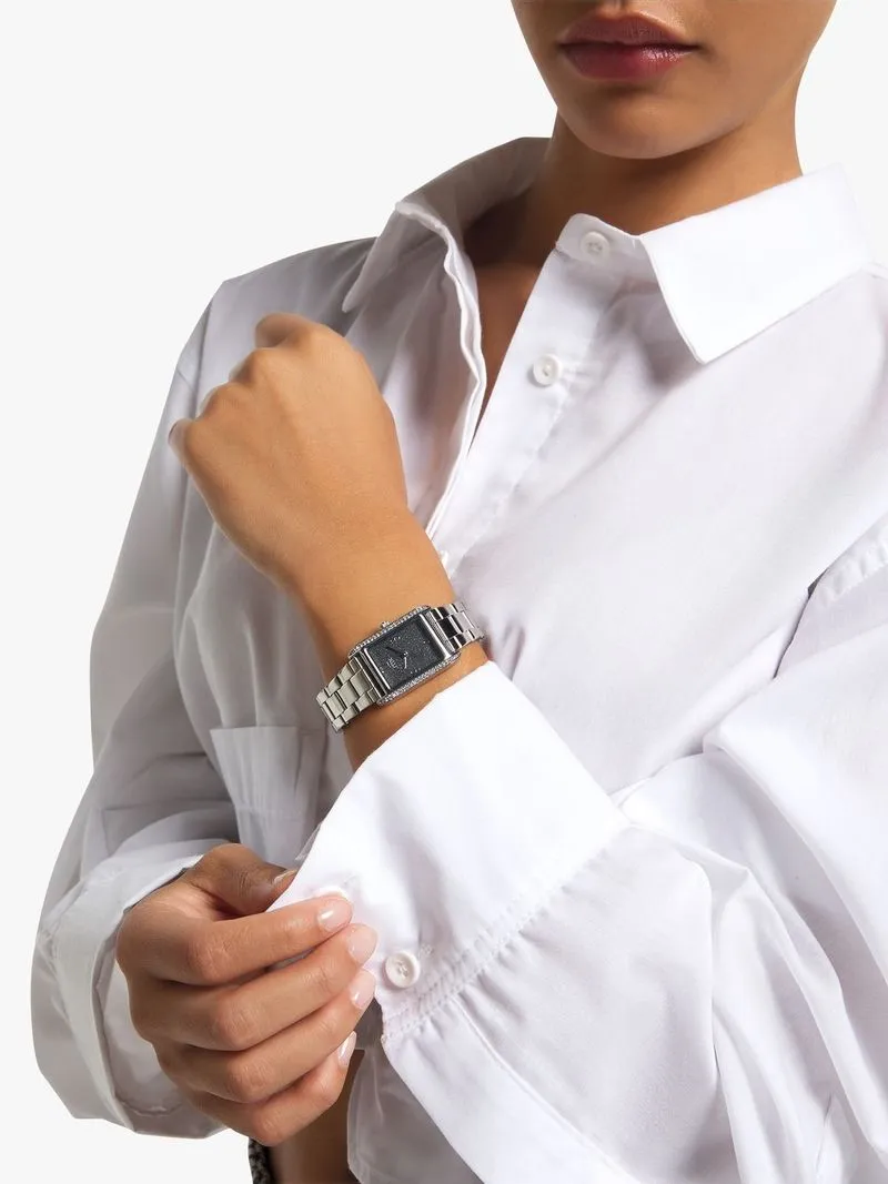 MX Silver Plated Rectangular Black Dial Bracelet Watch