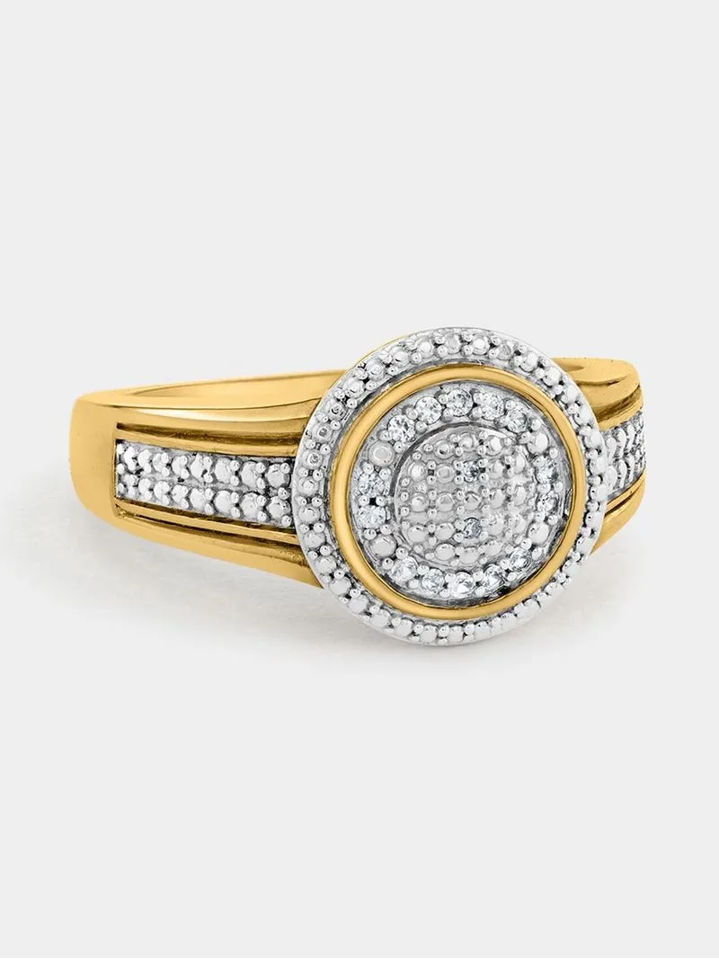 Yellow Gold Diamond & Created White Sapphire Round Ring