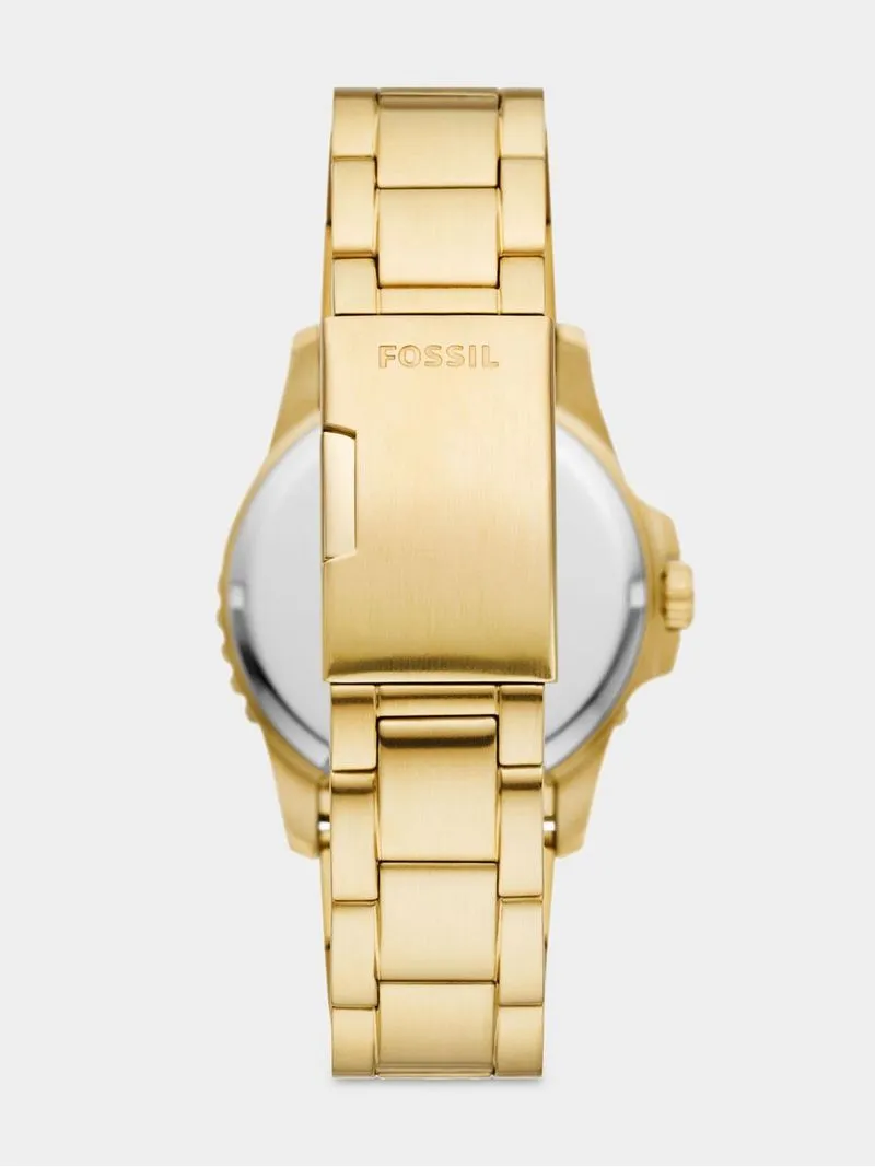 Fossil Blue Black Dial Gold Plated Stainless Steel Bracelet Watch