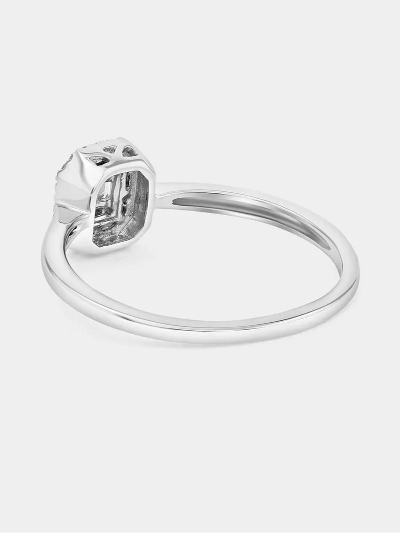 White Gold 0.09ct Diamond Rectangle Halo Ring