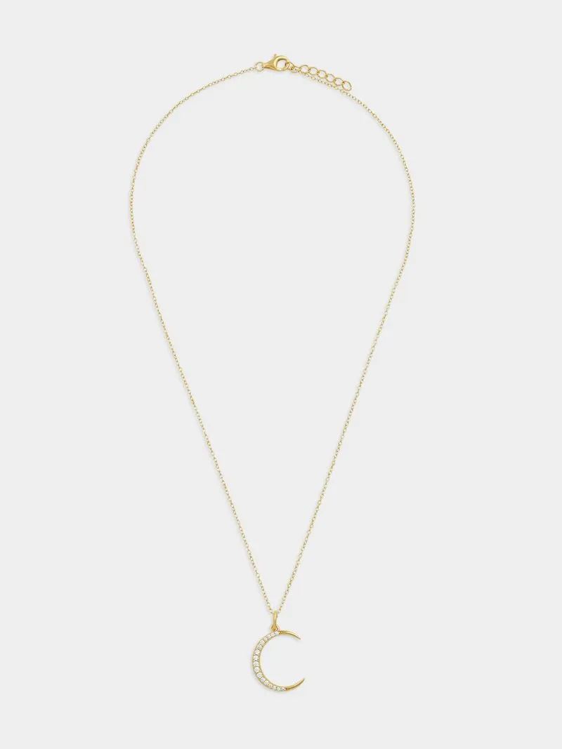 Gold Plated Sterling Silver Cubic Zirconia Crescent Moon Pendant