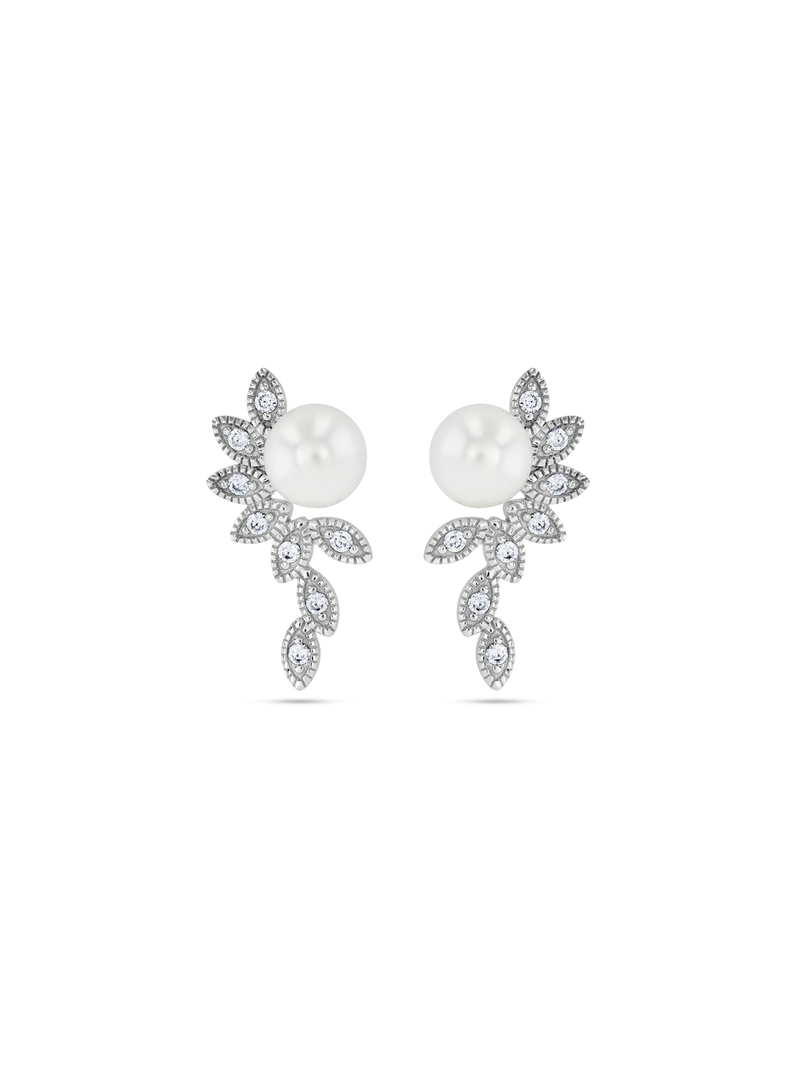 Sterling Silver Freshwater Pearl Multi Petal Women’s Stud Earrings