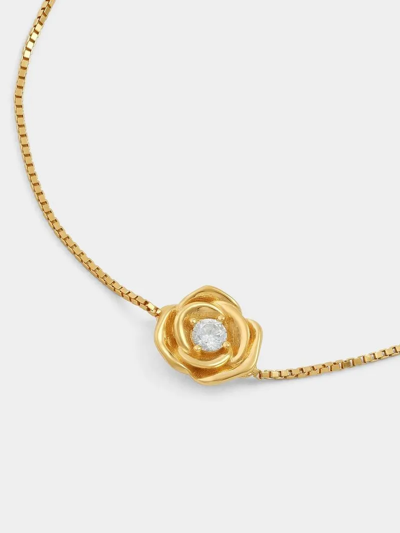 Gold Plated Sterling Silver Cubic Zirconia Rose Friendship Bracelet