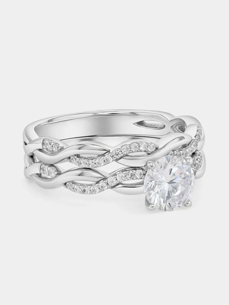 Cheté Sterling Silver Cubic Zirconia Solitaire Twinset Ring