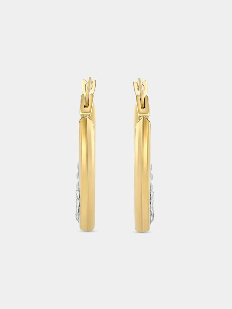 Yellow Gold & Sterling Silver Crystal Round Creole Hoop Earrings