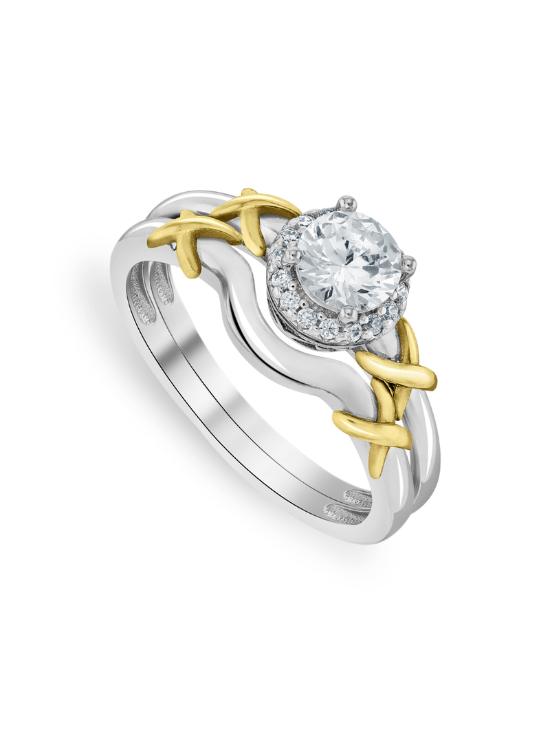 Yellow Gold & Sterling Silver, Cubic Zirconia Halo Twinset Ring