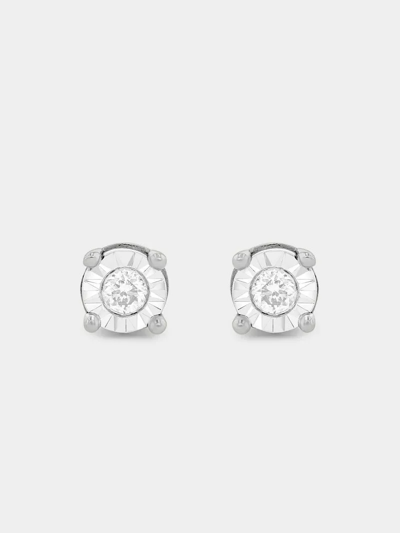 White Gold Diamond Illusion Solitaire Stud Earrings