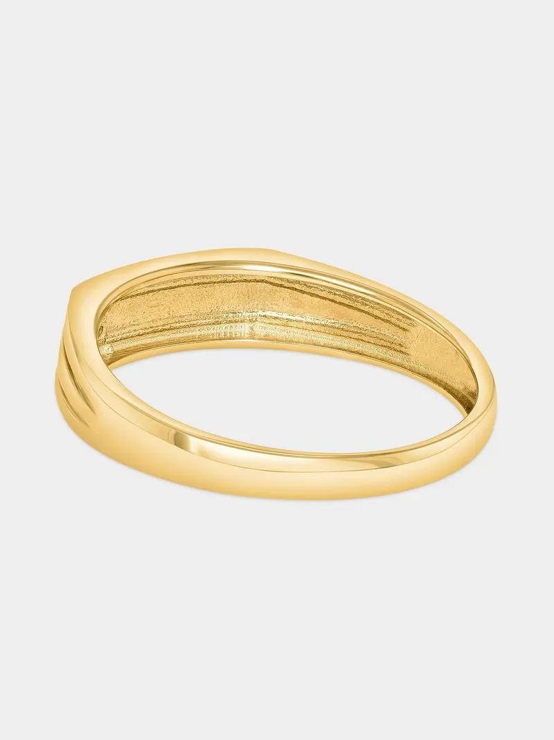 Yellow Gold Diamond Square Double Groove Ring