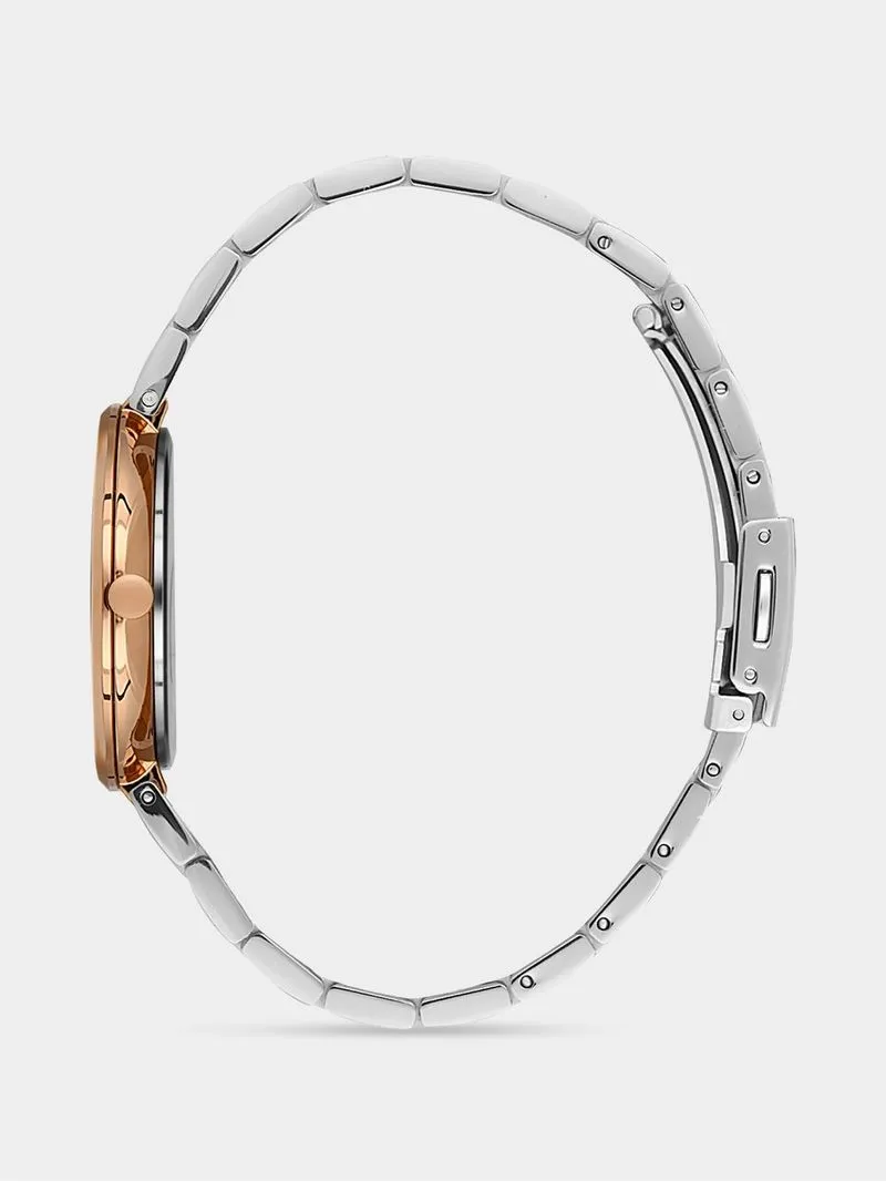 Daniel Klein Rose & Silver Plated White Dial Bracelet Watch