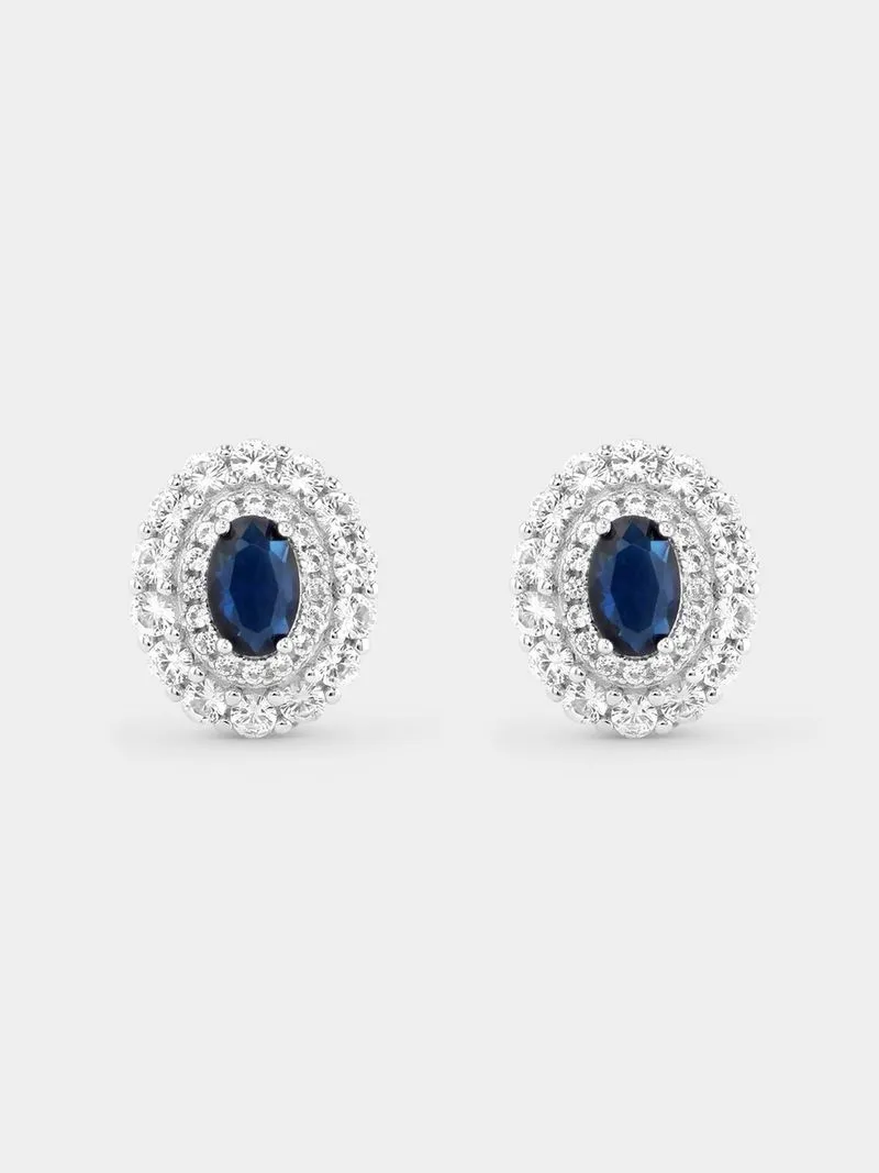 Sterling Silver Oval Regal Blue Stud Earrings