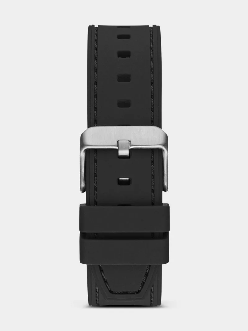 Guess Headline Silver Plated Black Silicone Chronograph Watch