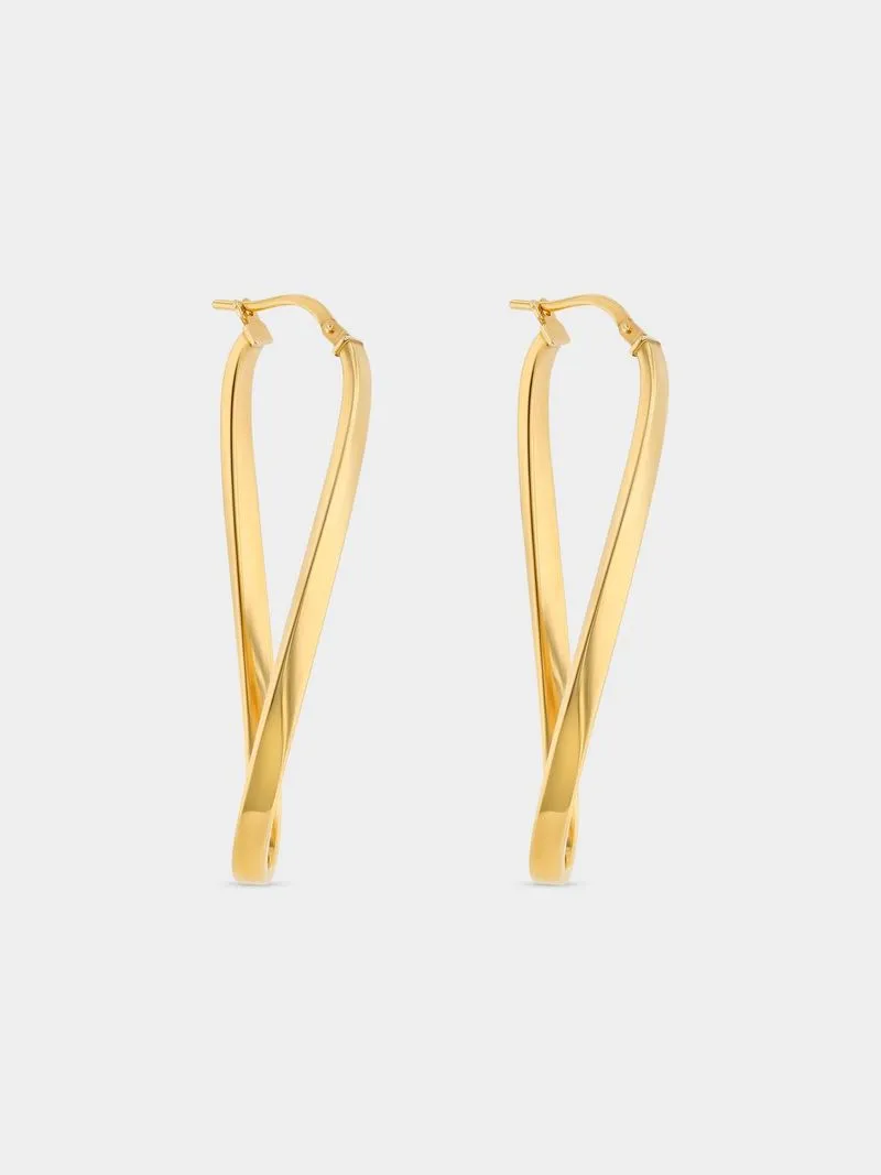 Yellow Gold & Sterling Silver Twisted Flat Oval Hoop Earrings