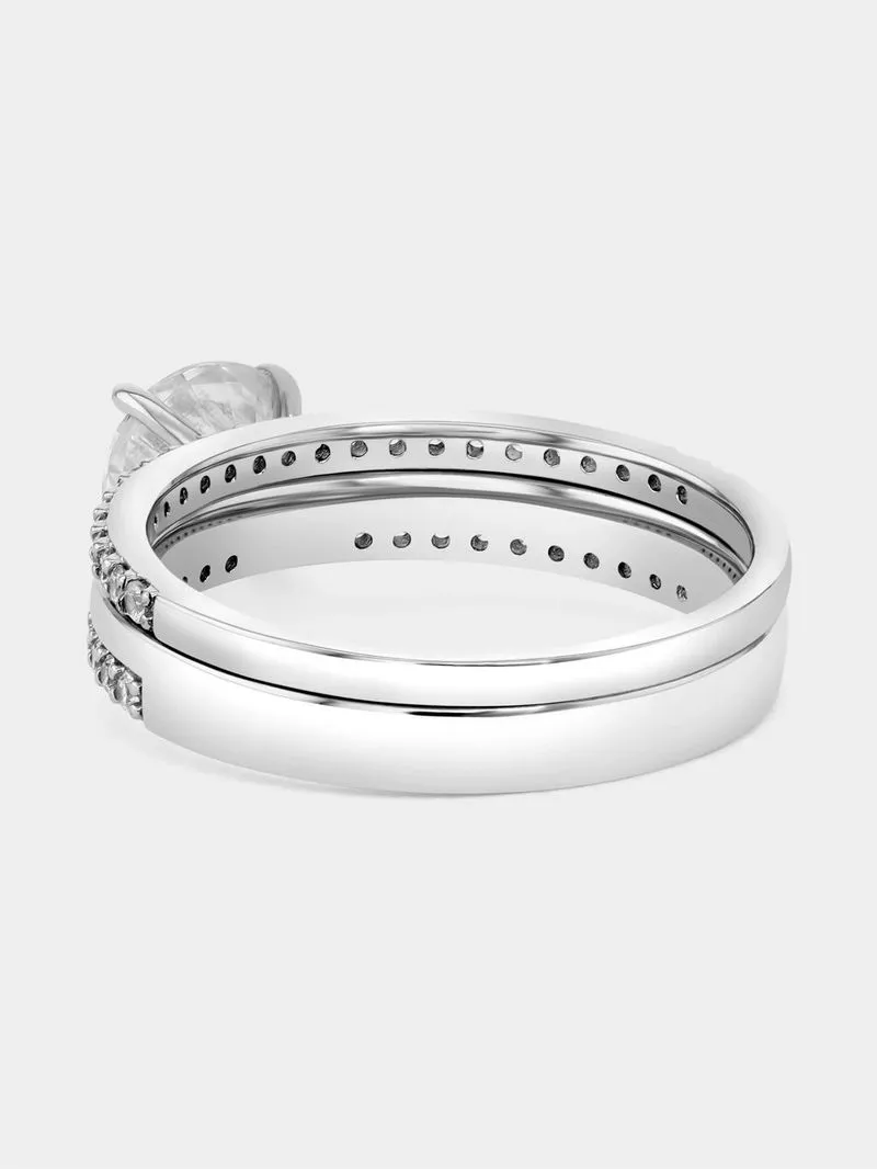 Cheté Sterling Silver Cubic Zirconia Solitaire Pavé Twinset Ring