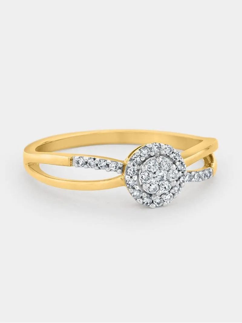 Yellow Gold 0.19ct Diamond Round Halo Bow Ring