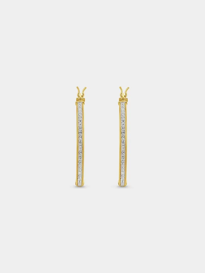 Yellow Gold & Sterling Silver Crystal Hoop Earrings