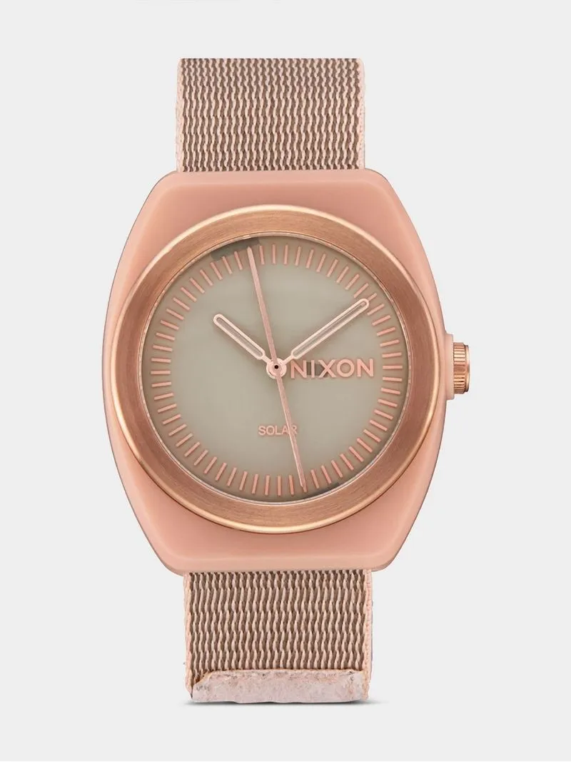 Nixon Women's Light Wave Light Pink & Rose Gold Solar Fabric Woven Strap Watch