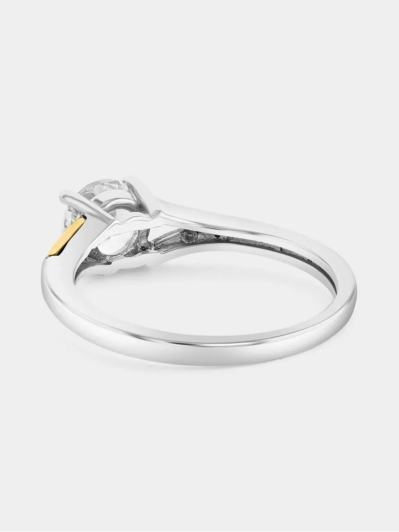 Yellow Gold & Sterling Silver Diamond & Created Sapphire Round Solitaire Split Ring