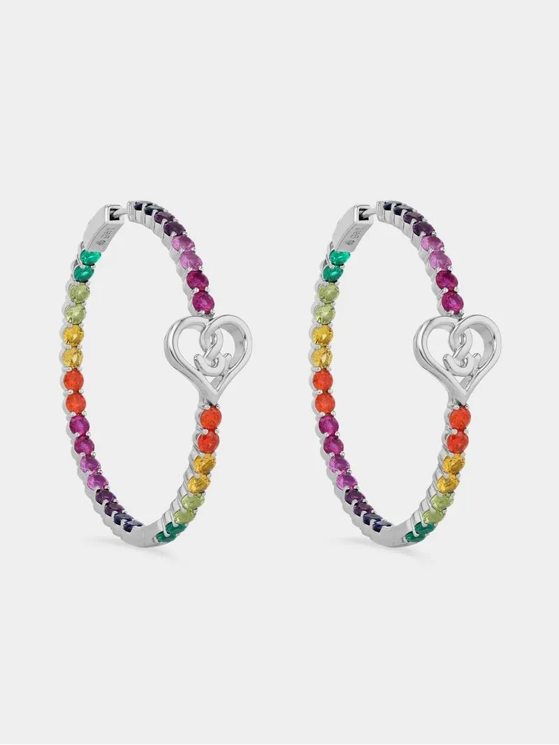 Gert Johan Coetzee Sterling Silver 7ct Rainbow Cubic Zirconia Love Generation Love Knot Ultimate Hoop Earrings