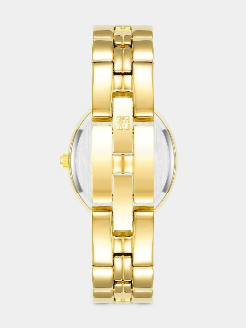 AnneKlein Women's Black Gold Oval Bracelet Watch.