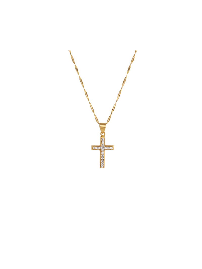 Yellow Gold & Sterling Silver Cubic Zirconia Cross on a chain