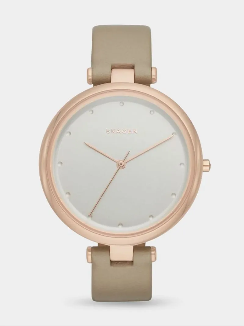 Skagen Women's Tanja Rose Gold Plated Stainless Steel & Beige Leather Watch