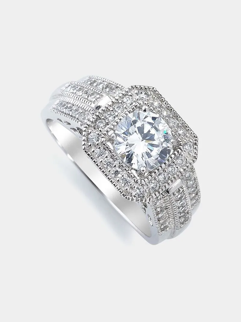 Cheté Sterling Silver & Cubic Zirconia Vintage Square Crown Ring