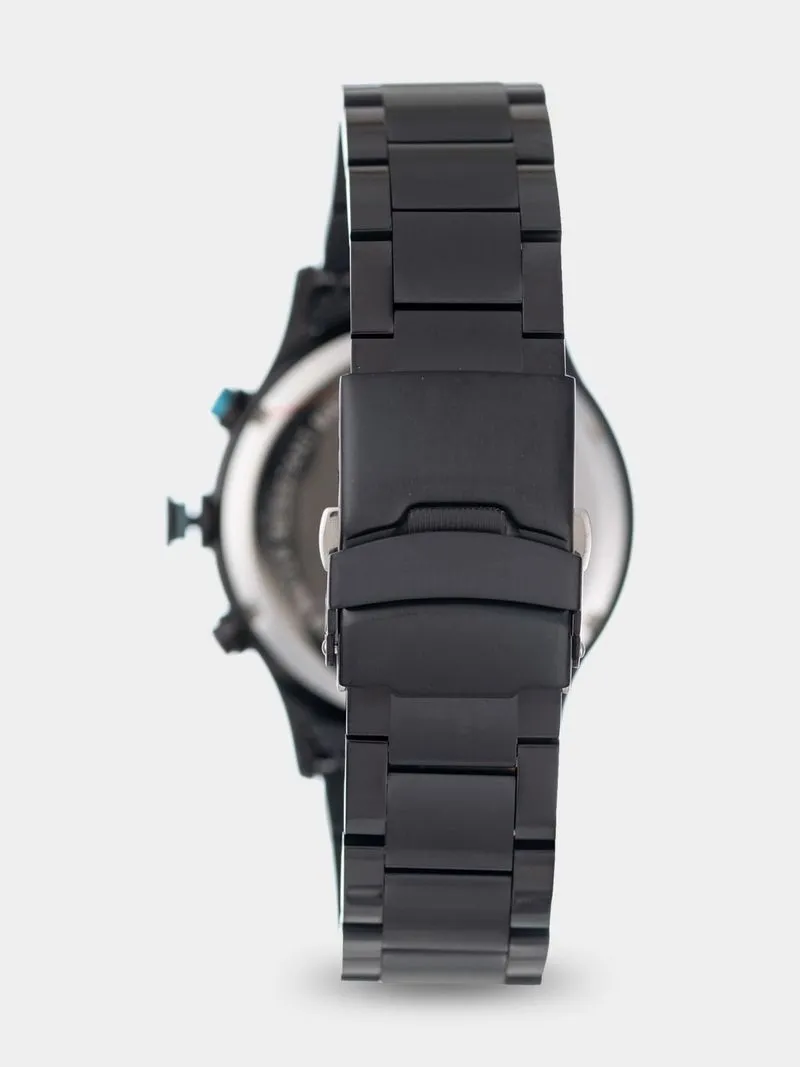 Daniel Klein Black Plated Blue Dial Chronographic Bracelet Watch
