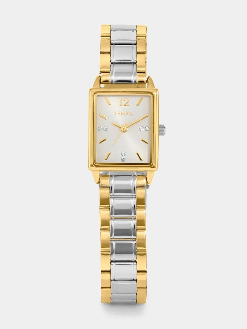 Tempo Women’s Gold & Silver Plated Rectangle Bracelet Watch