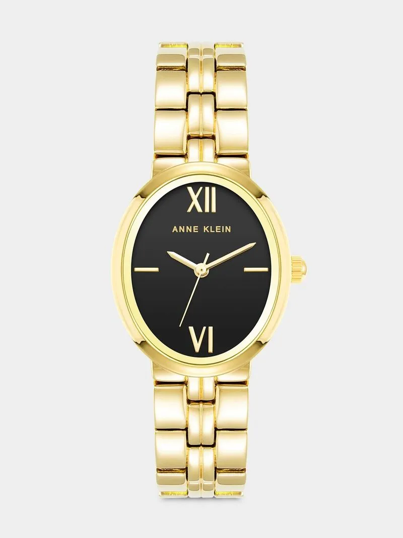AnneKlein Women's Black Gold Oval Bracelet Watch.