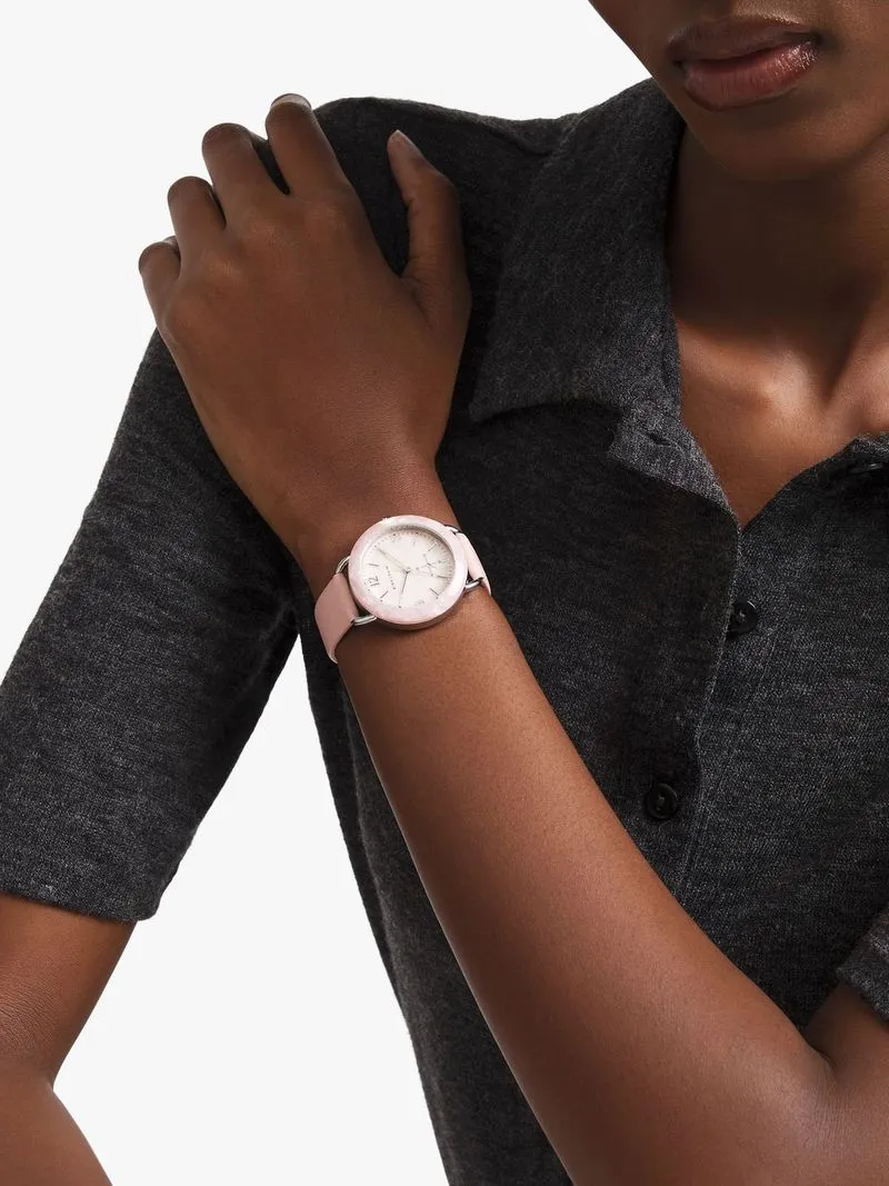 Minx Silver Plated Pink Mother Of Pearl Dial Pink Faux Leather Watch