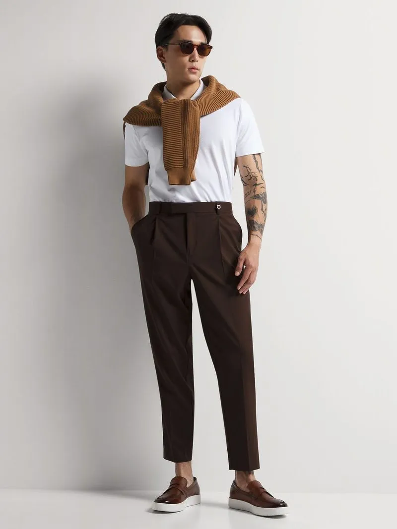 Men's Markham Smart Slim Pleated Tapered Brown Trouser
