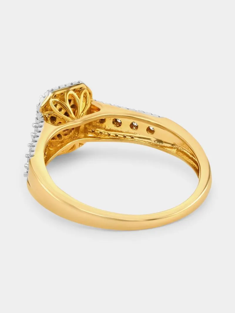 Yellow Gold 0.20ct Diamond Rectangle Halo Multi-Stone Ring