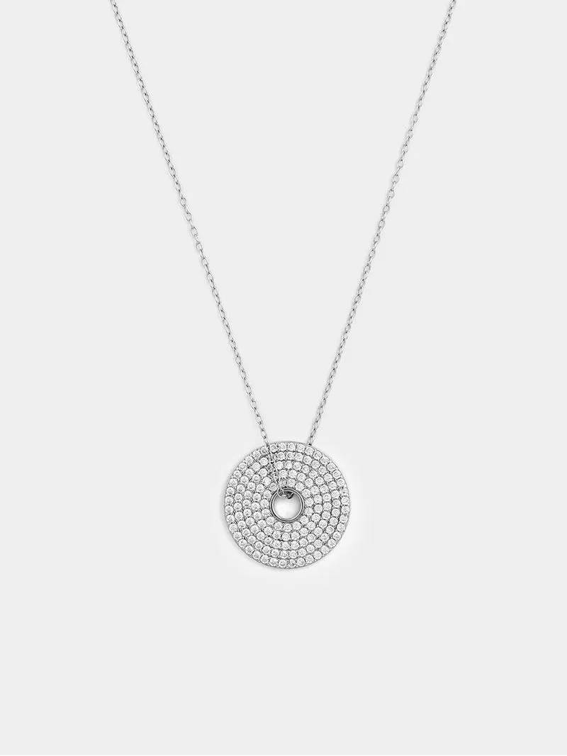 Sterling Silver Cubic Zirconia Pavé Disc Pendant