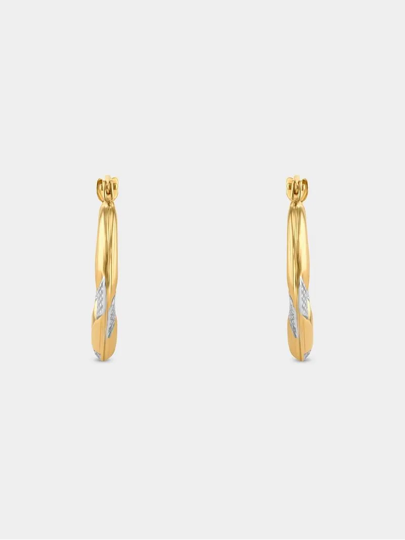 Yellow Gold & Sterling Silver Textured Creole Earrings