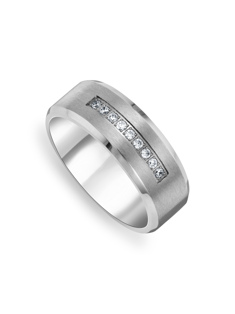 Titanium Cubic Zirconia Channel Bevelled Edge Men's Ring