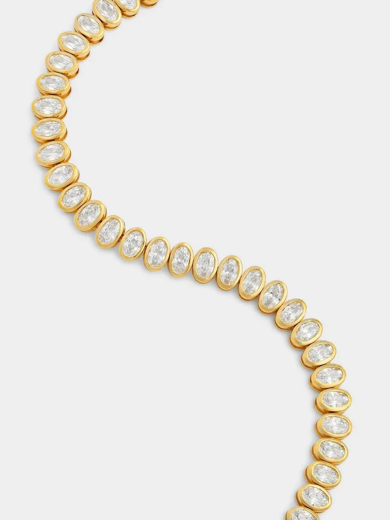 Gold Plated Sterling Silver Cubic Zirconia Oval Bracelet