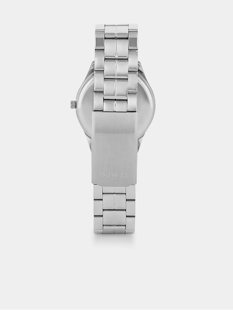 Tempo Men’s Silver Plated Silver Dial Bracelet Watch